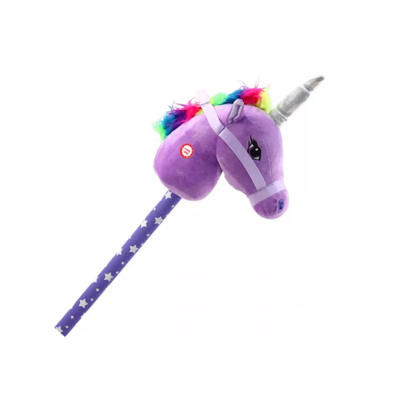 LEAN TOYS Minkštas vienaragio galvos ant pagaliuko arkliukas žaislas Purpurinis su garsais