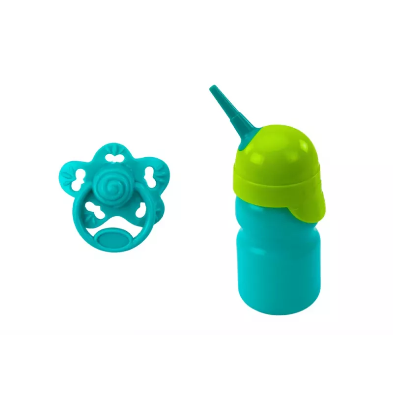LEAN TOYS Kūdikio lėlė pilkomis pižamomis, šlapinimosi buteliukas, čiulptukas, garsai