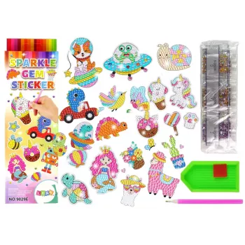 LEAN TOYS Diamond Embroidery Stickers - 12 vnt. deimantinio dažymo lipdukų rinkinys vaikams
