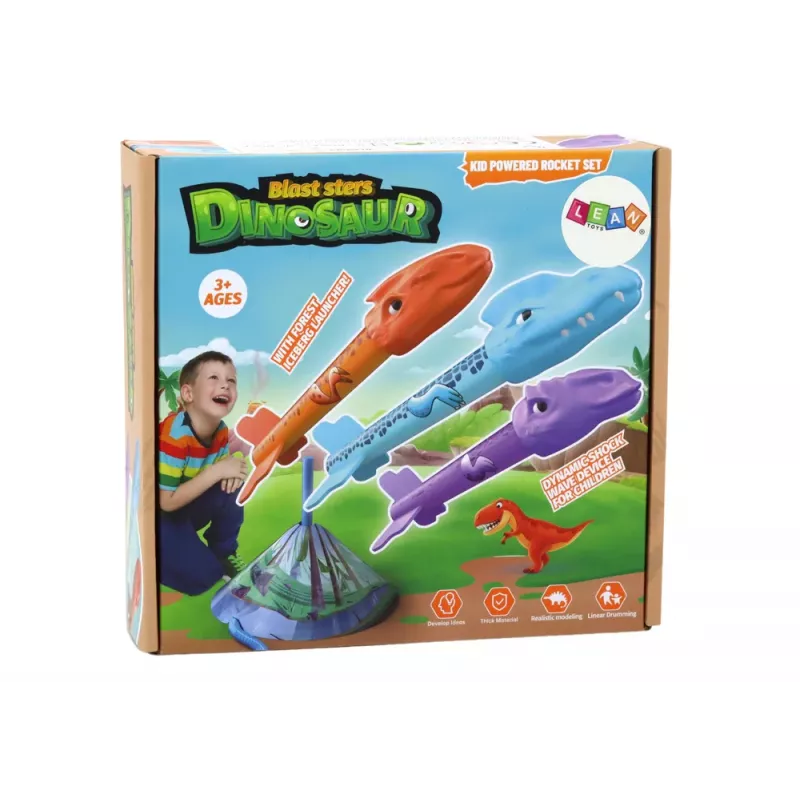 LEAN TOYS Raketų paleidimo žaidimas Dinozaurai Miškas Spalvingas Push Up