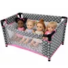 LEAN TOYS Alice Lėlių lova su žvaigždėmis, krepšiu, antklode, pagalve, pilka ir rožinė