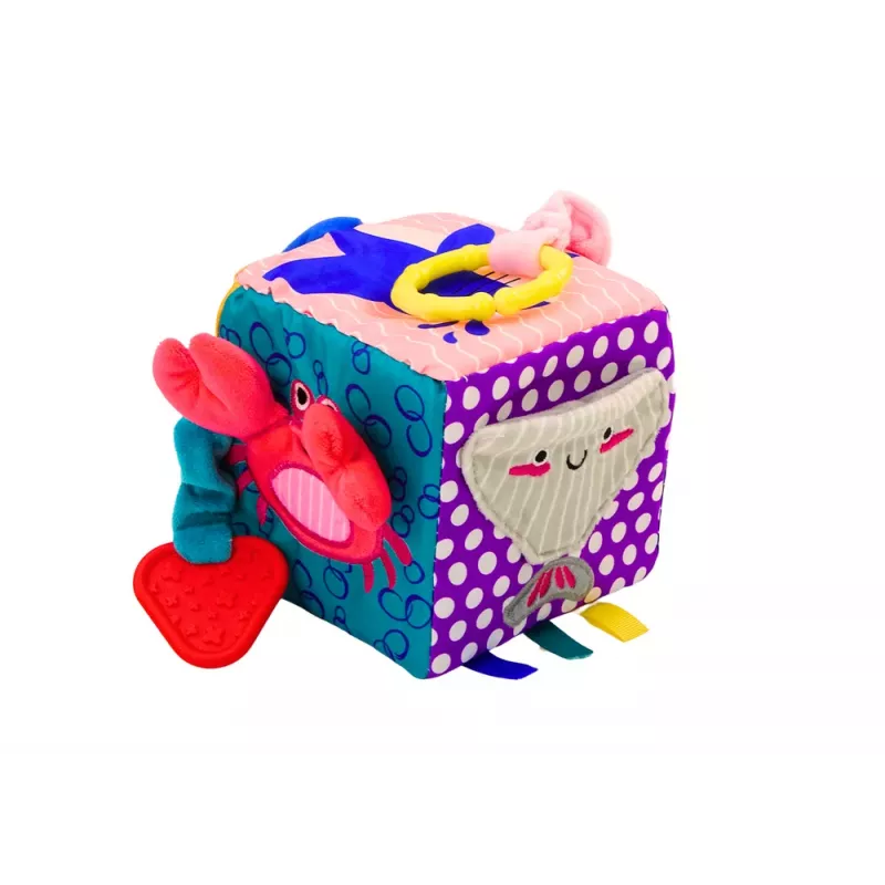 LEAN TOYS Sensorinis kubas Jūros gyvūnai Šiugždinantis Interaktyvus Lavinamasis