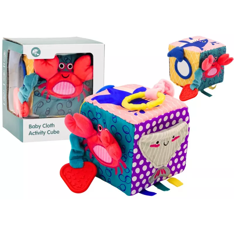 LEAN TOYS Sensorinis kubas Jūros gyvūnai Šiugždinantis Interaktyvus Lavinamasis