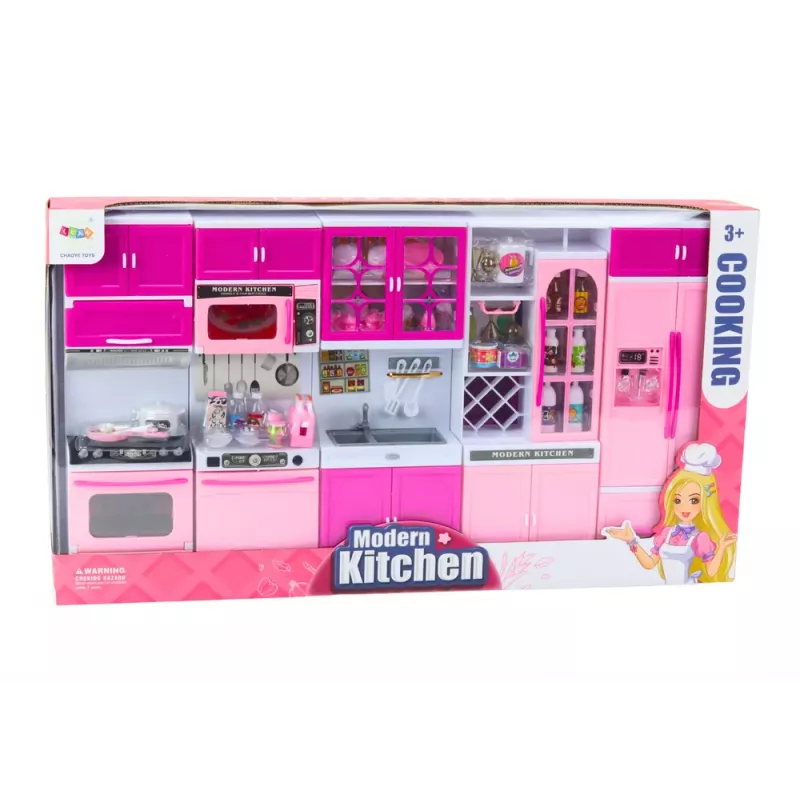LEAN TOYS Virtuvės baldų rinkinys lėlėms Šaldytuvas Viryklė Aksesuarai Rožinė