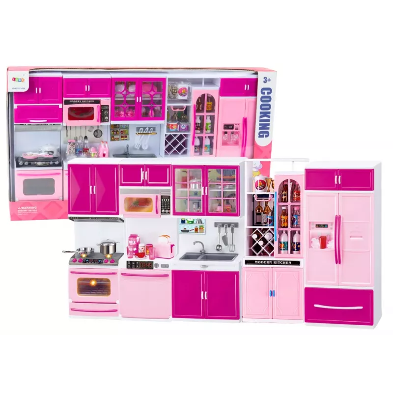 LEAN TOYS Virtuvės baldų rinkinys lėlėms Šaldytuvas Viryklė Aksesuarai Rožinė