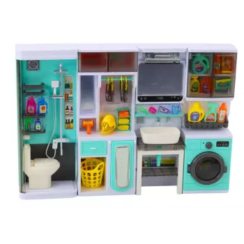 LEAN TOYS Voniaus žaidimų rinkinys 4v1 Dušas Tualetas Skalbimo mašina Aksesuarai