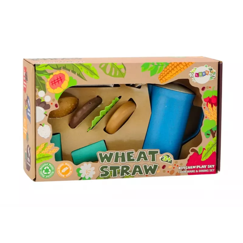 LEAN TOYS Indų rinkinys, lėkštės, puodeliai, ąsotis, mėsainis, stalo įrankiai, 11 vnt.