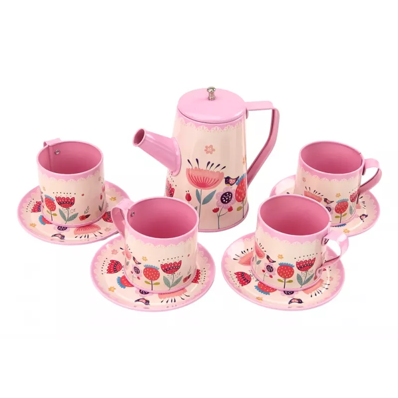 LEAN TOYS Kavinės ir arbatos rinkinys Puodeliai Virdulys Padėklas Rožinis Kavinė 12 vnt.
