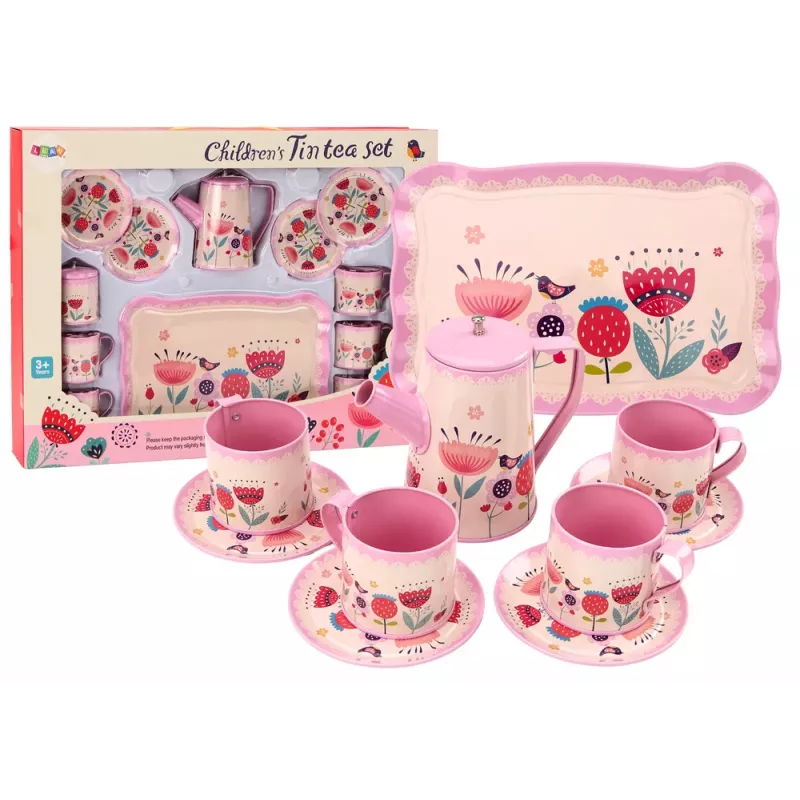 LEAN TOYS Kavinės ir arbatos rinkinys Puodeliai Virdulys Padėklas Rožinis Kavinė 12 vnt.
