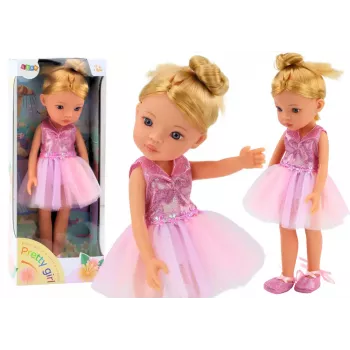 LEAN TOYS Pink Ballerina Doll 33cm su suknele, baleto bateliais, tiara