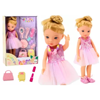 LEAN TOYS Balerinos lėlė su rožiniais balerinos aksesuarais ir suknele