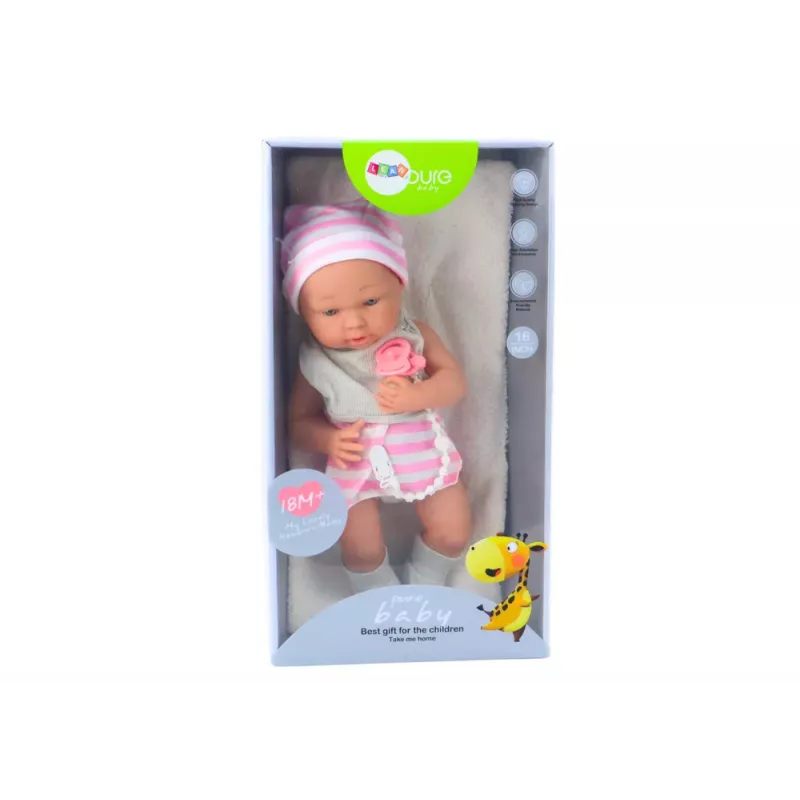 LEAN TOYS Baby Doll in White and Pink Clothes, Hat, Pacifier, Bib, Quilt