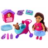 LEAN TOYS Lėlė su šunimis Šunų lėlė Namelis Priedai Rožinis šuniukas 16 vnt.