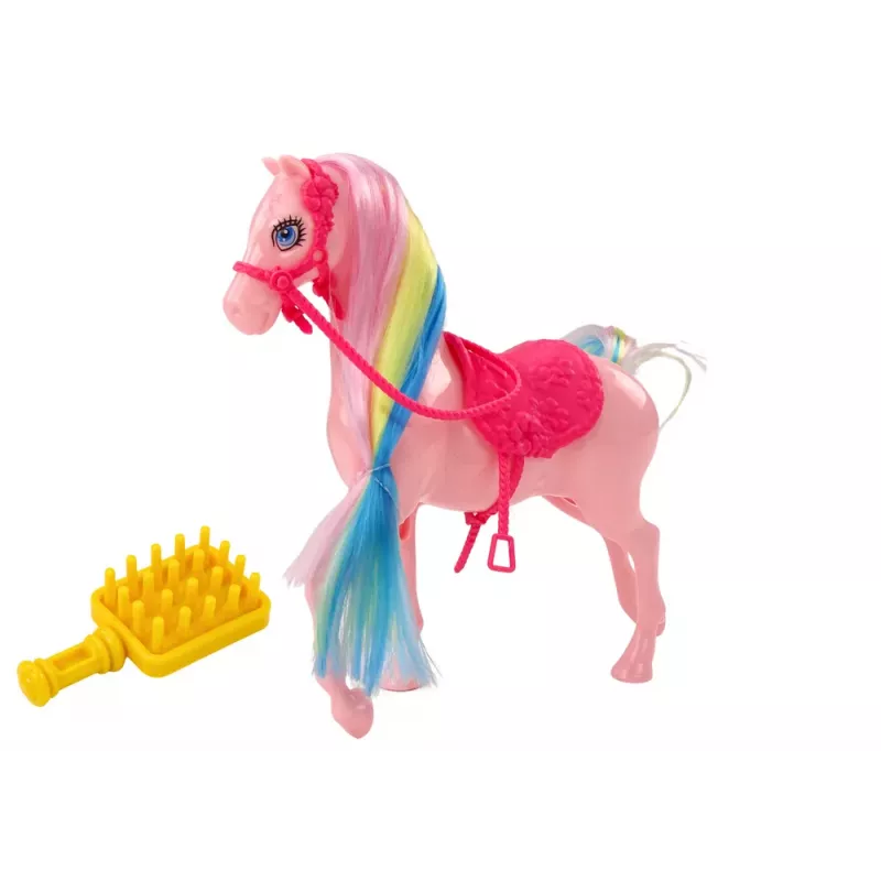 LEAN TOYS Figūrėlė Arklys su Spalvingais Karčiais ir Rožiniu Šepečiu-Balnu