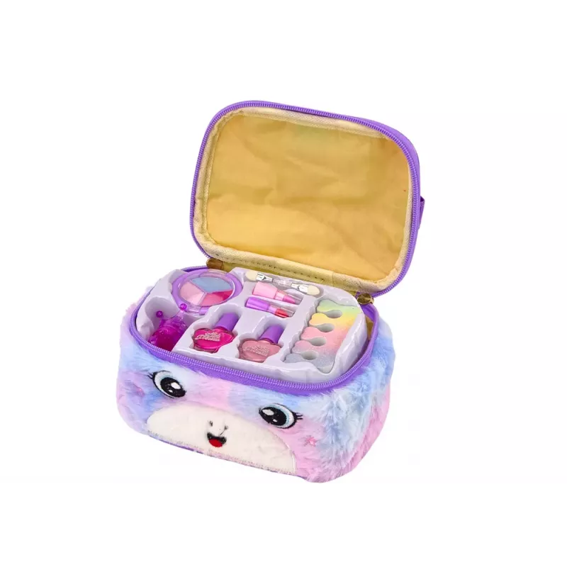 LEAN TOYS Grožio rinkinys pliušiniame kosmetikos maišelyje Vienaragis Nagų lakas Šešėliai