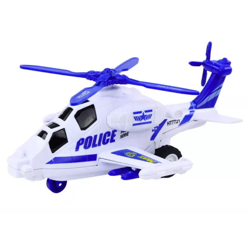 LEAN TOYS Policijos sraigtasparnis baltas arba juodas, trinties pavara, šviesa ir garsas
