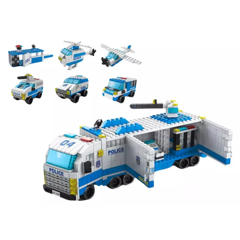 LEAN TOYS Policijos sunkvežimio konstravimo kaladėlių 6v1 rinkinys Policijos transporto priemonės 1000vnt