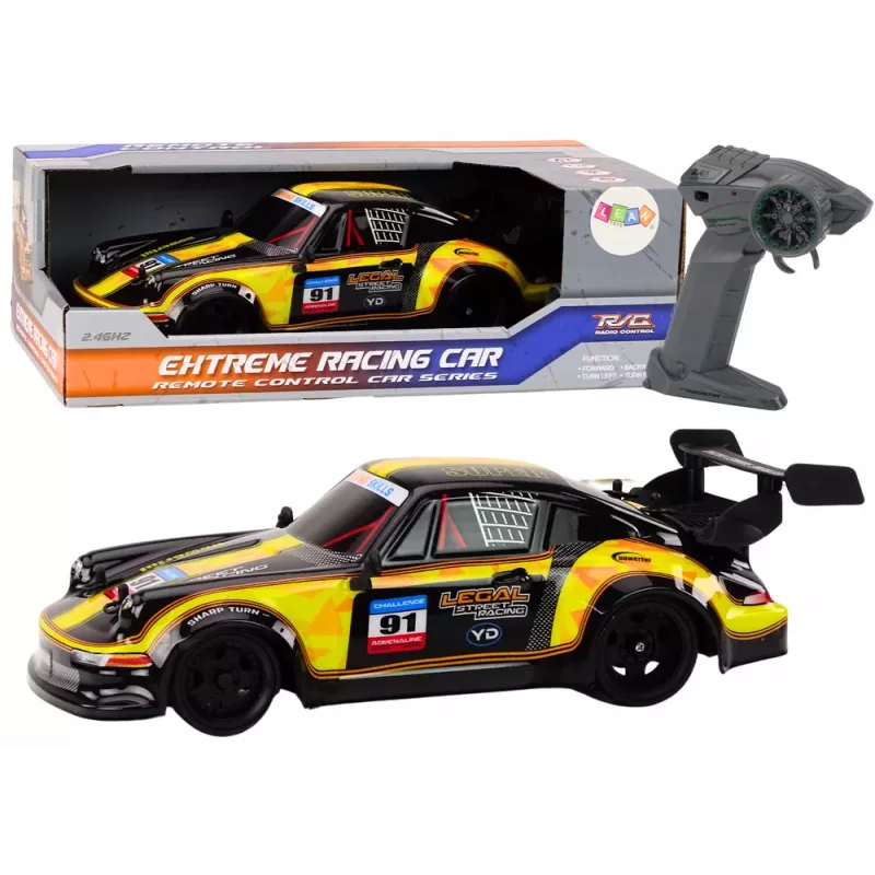LEAN TOYS RC automobilis su nuotolinio valdymo pultu 1:16 guminiai ratai Drift geltona
