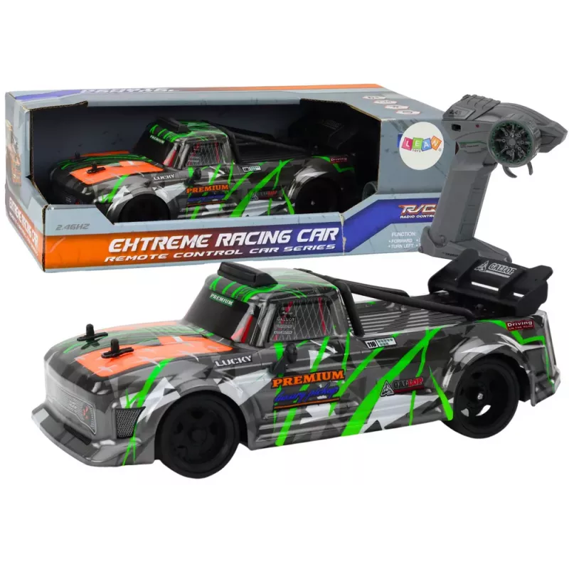 LEAN TOYS RC nuotoliniu valdymu automobilis 1:16 guminiai dreifo ratai pilkai žalias