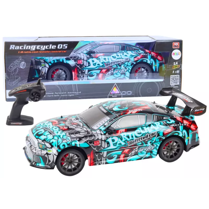 LEAN TOYS Didelis nuotoliniu valdymu valdomas RC sportinis automobilis 1:8 Šviesos Garsai Graffiti