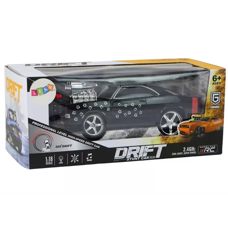 LEAN TOYS nuotolinio valdymo automobilis 1:18 Drift 360 šviesos garsai juodas