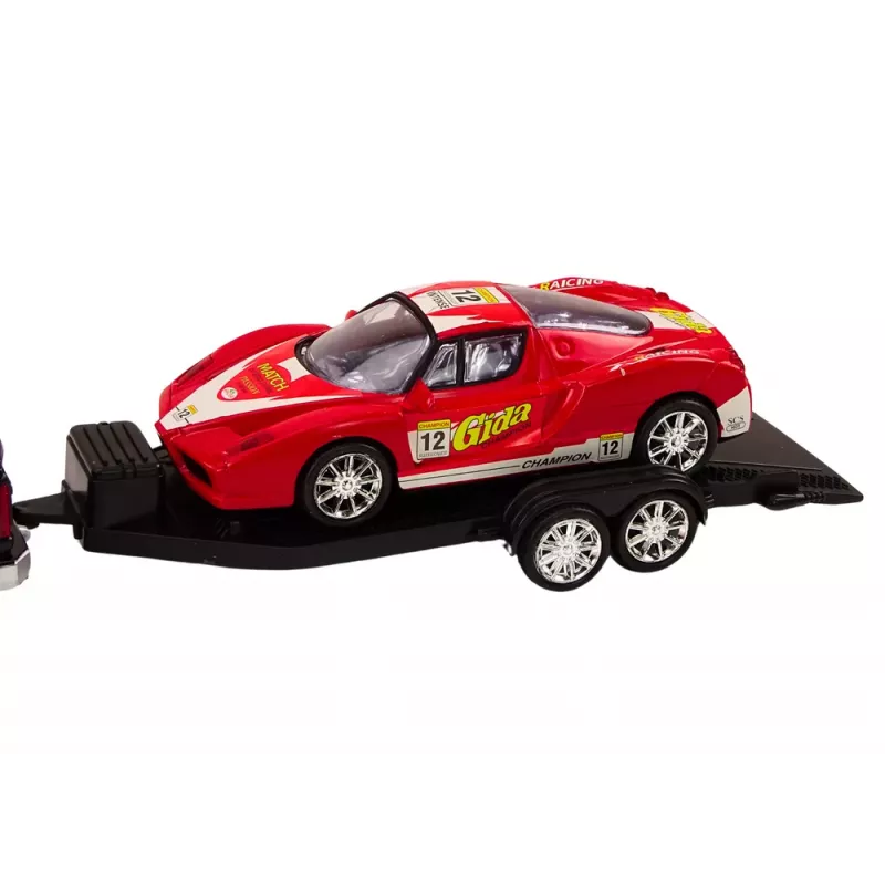 LEAN TOYS automobilio komplektas su pikapu, vilkiku, puspriekabe, sportiniu automobiliu ir visureigiu
