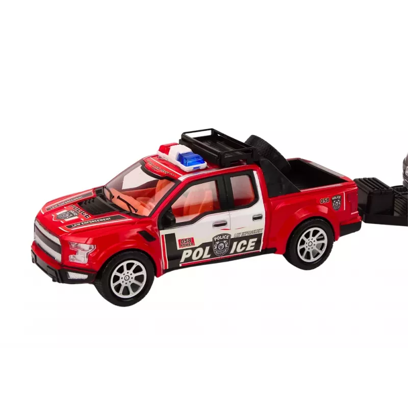 LEAN TOYS Policijos pikapas su vilkiku puspriekabe visureigiu policijos rinkinys
