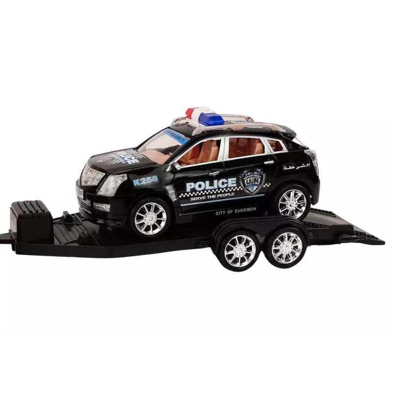 LEAN TOYS Policijos pikapas su vilkiku puspriekabe visureigiu policijos rinkinys