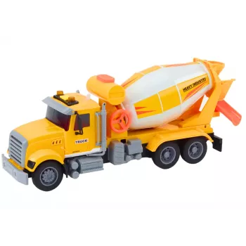 LEAN TOYS Geltonas betono maišyklės sunkvežimis su inercine pavara, šviesos ir garso efektais