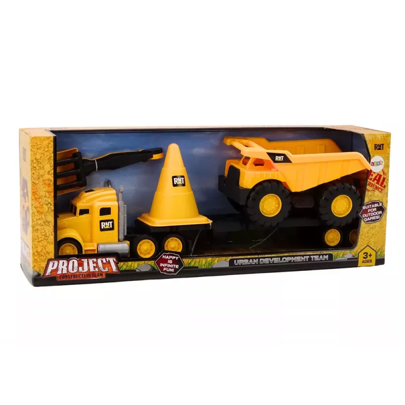 LEAN TOYS Statybinės technikos rinkinys: Savivartis, Ekskavatorius, Buldozeris, Judančios dalys, Geltona