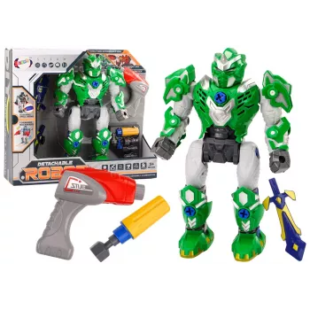 LEAN TOYS Sukimo robotas su ginklu, grąžtu, atsuktuvu, šviesos ir garso efektais, žalias