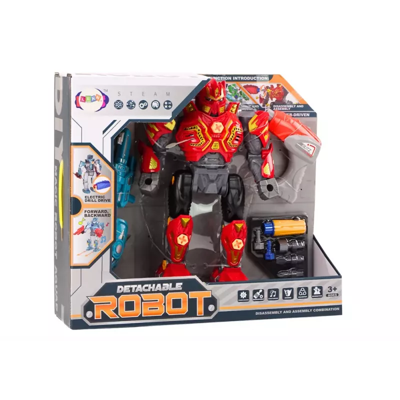 LEAN TOYS Sukimo robotas su ginklu, grąžtu, atsuktuvu, šviesa, garsu, raudonas