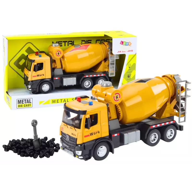 LEAN TOYS Geltonas betono maišytuvas, trinties pavara, šviesa ir garsas