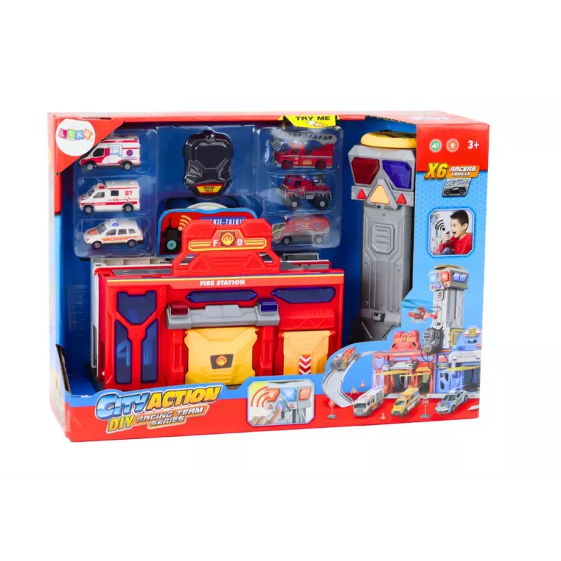 LEAN TOYS Bazinė ugniagesių, ligoninės, komandų centro transporto priemonių rinkinys 6 vnt.