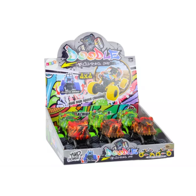 LEAN TOYS Dinozaurų automobilis, trinties pavara, raudonas arba žalias, visureigis