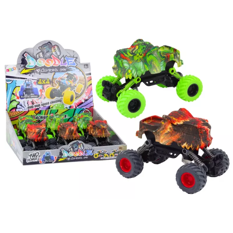 LEAN TOYS Dinozaurų automobilis, trinties pavara, raudonas arba žalias, visureigis