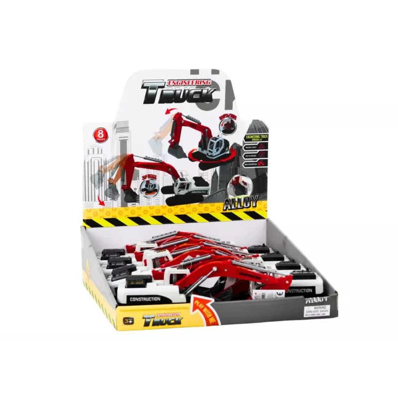 LEAN TOYS Vikšrinis ekskavatorius baltas ir raudonas su metaliniu kaušu