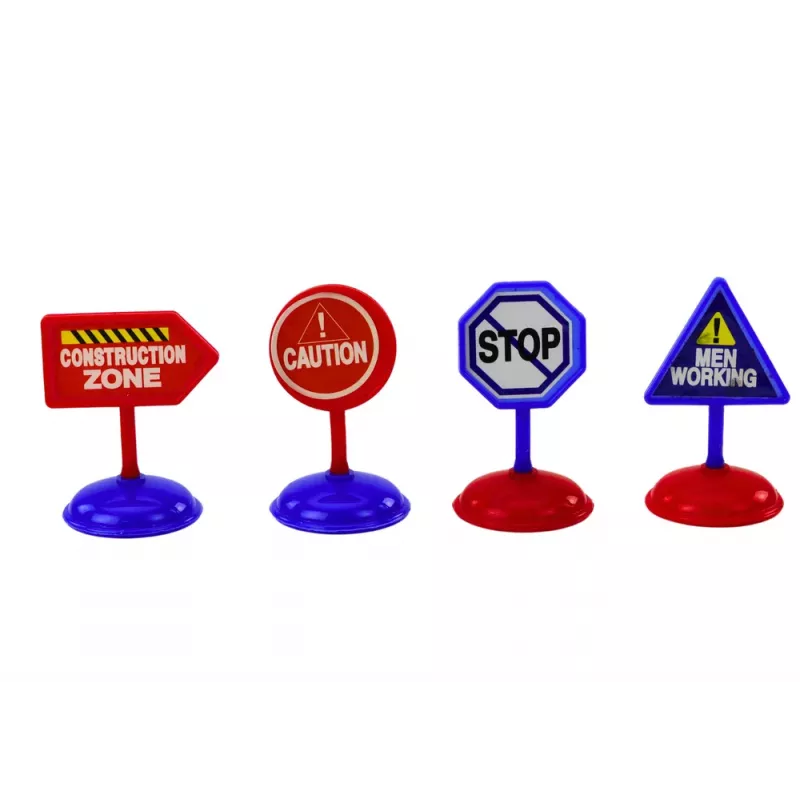LEAN TOYS 12 žaislinių automobilių, varomų lėktuvų, 5 cm kelio ženklų rinkinys