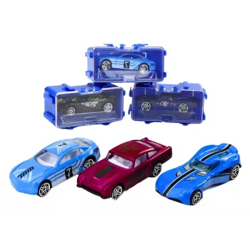 LEAN TOYS 16 dalių liejimo automobilių rinkinys su spyruoklėmis metaliniame lagamine