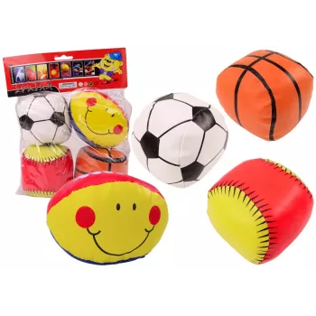 LEAN TOYS Minkštų sportinių kamuolių rinkinys - krepšinis, regbis, futbolas, beisbolas - 4 vnt.