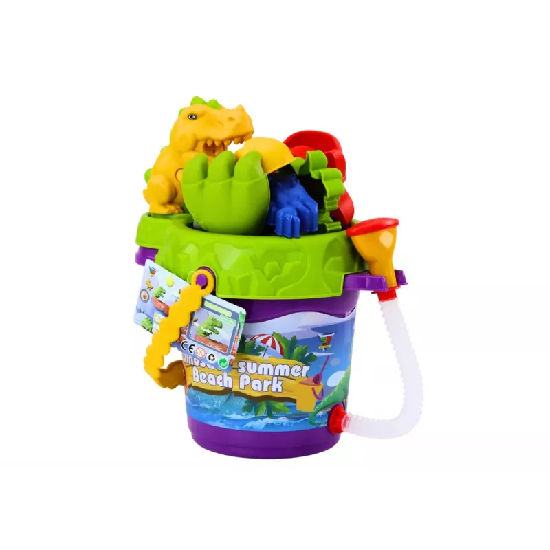 LEAN TOYS Smėlio kibirėlių rinkinys su dušo laistytuvu ir dinozaurų formelėmis