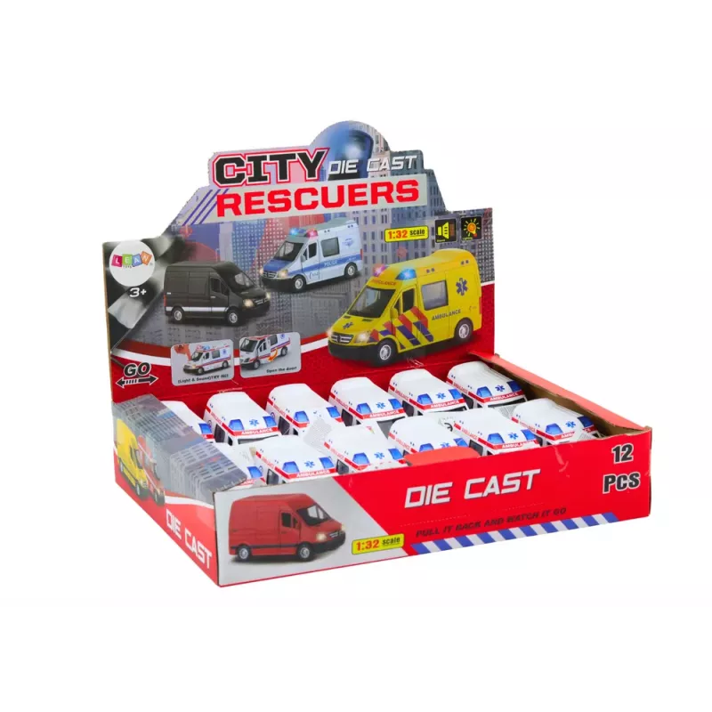 LEAN TOYS Ambulance 1:32 Opening Doors Lights Sounds Drive White