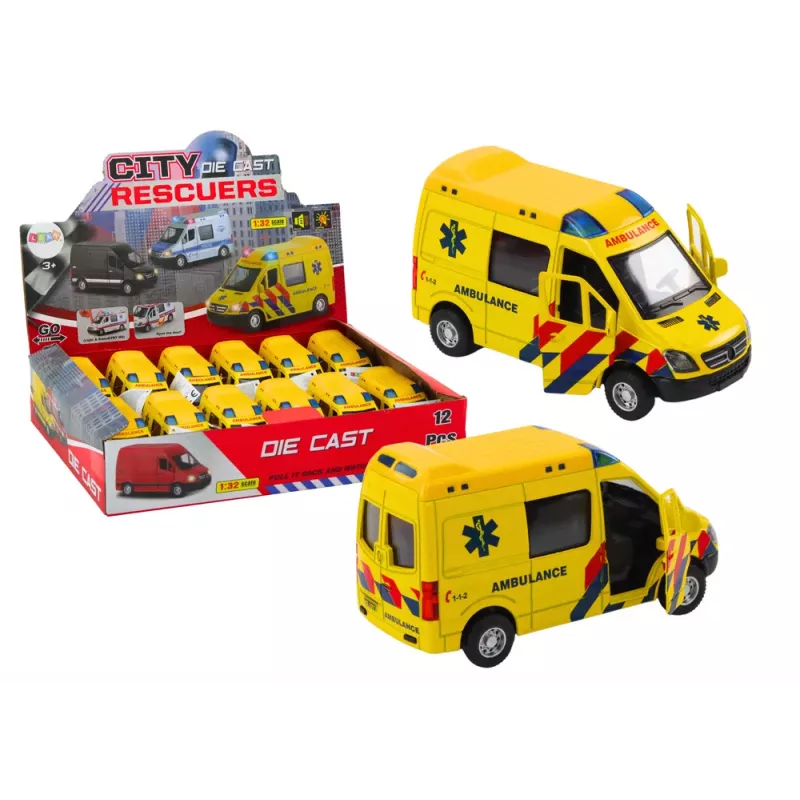 LEAN TOYS Ambulance 1:32 Opening Doors Lights Sounds Drive Yellow