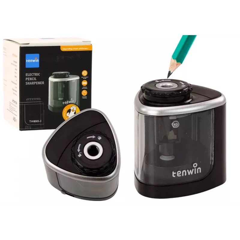 LEAN elektrinis drožtuvas, juodas, skirtas kreidelėms ir pieštukams 6-8 mm