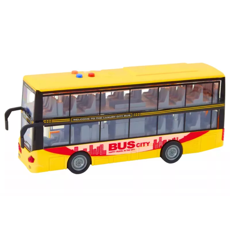 LEAN TOYS Double Decker Bus 1:16 Lights Sounds Friction Drive Yellow