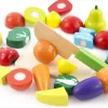 LEAN TOYS Daržovių ir vaisių pjaustymo rinkinys su pjaustymo lenta, peiliu ir mediniu kibirėliu