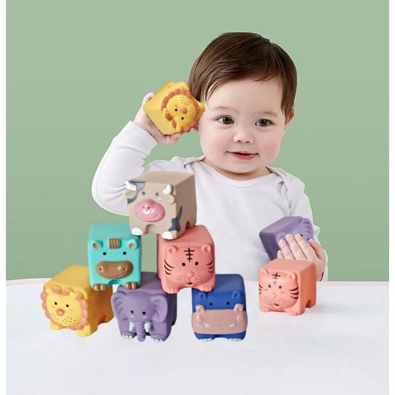 LEAN TOYS Minkšti edukaciniai blokeliai Gyvūnai Skaičiai Raidės Spalvoti 12 vnt.