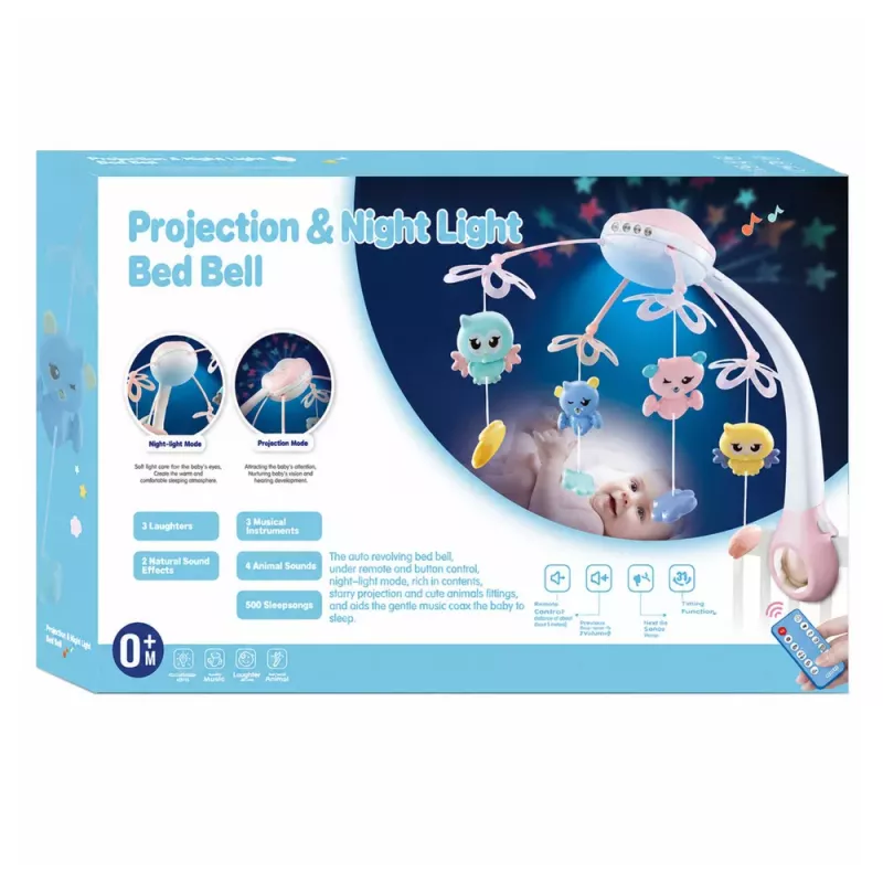 LEAN TOYS Crib Carousel Projector Remote Control Melodies Animal Sounds Blue