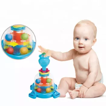 LEAN TOYS Hipopotamo sukamas viršus su kamuoliukais kūdikiams mėlynas