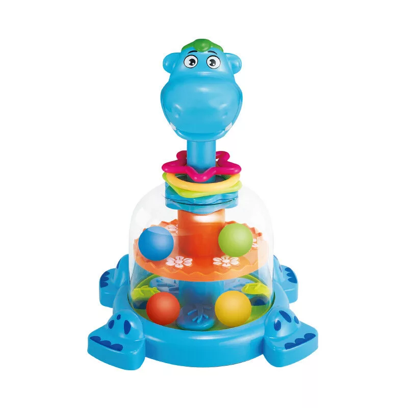 LEAN TOYS Hipopotamo sukamas viršus su kamuoliukais kūdikiams mėlynas